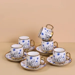 Premium Botanical Floral Porcelain Tea Cup Set blue