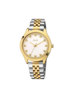 ONE Watch Company ONE Watch Company OL9836bb52l Twin Bicolor Analog Watch with Gold Case and White Dial